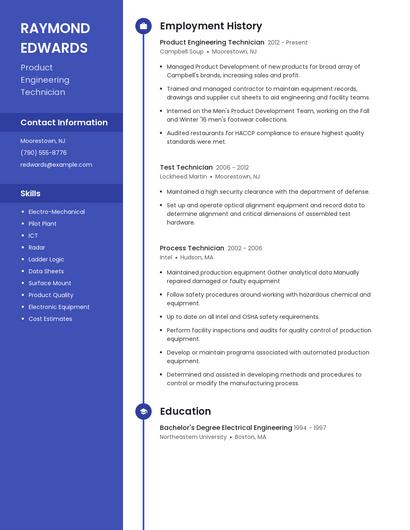 Product Engineering Technician Resume