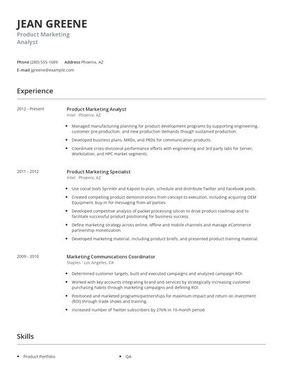 Product Marketing Analyst Resume
