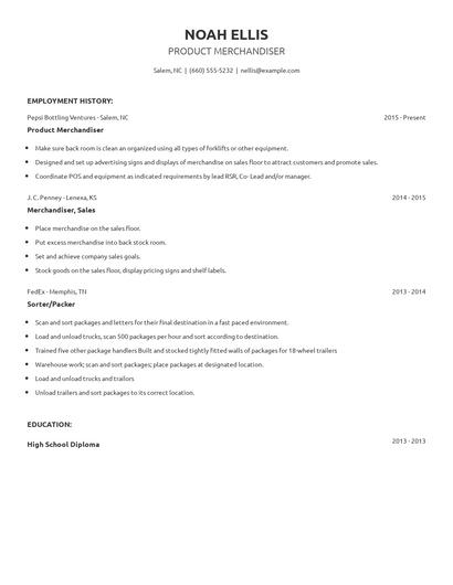 Product Merchandiser Resume