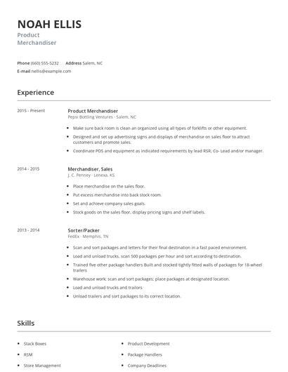 Product Merchandiser Resume