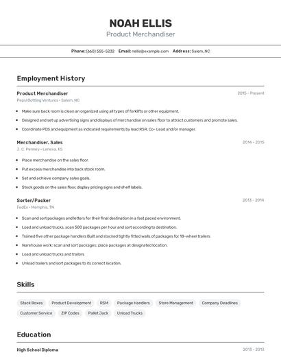 Product Merchandiser Resume