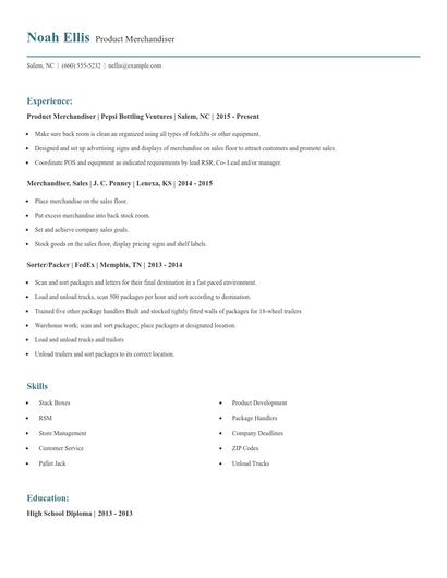 Product Merchandiser Resume