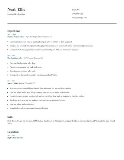 Product Merchandiser Resume