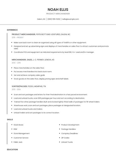 Product Merchandiser Resume