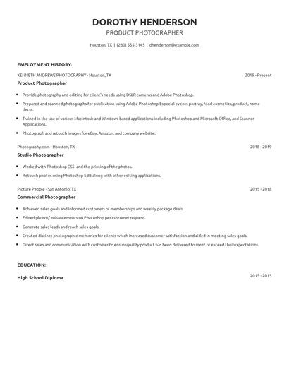 Product Photographer Resume