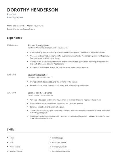 Product Photographer Resume