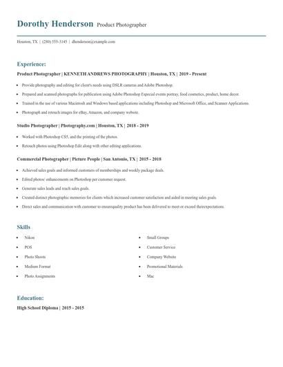 Product Photographer Resume