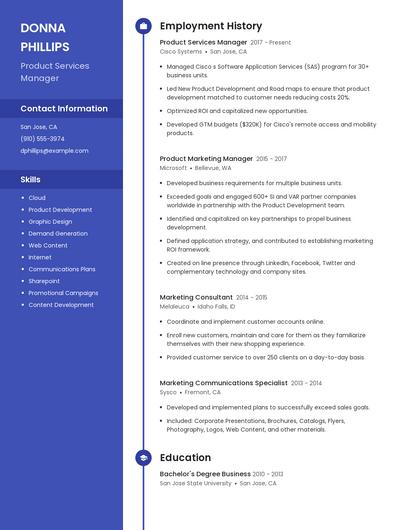 Product Services Manager Resume