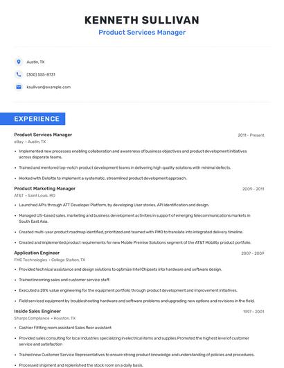 Product Services Manager Resume