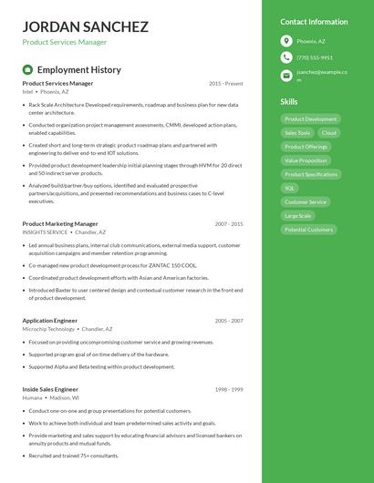 Product Services Manager Resume