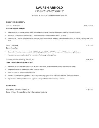 Product Support Analyst Resume