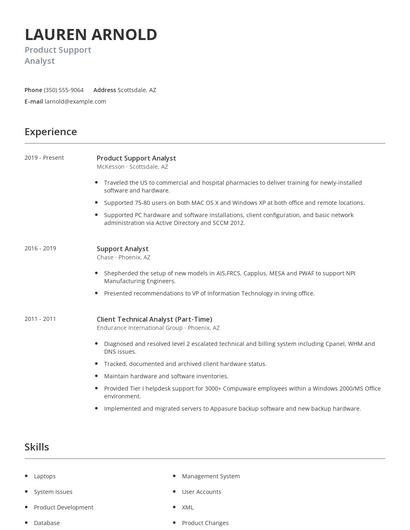 Product Support Analyst Resume