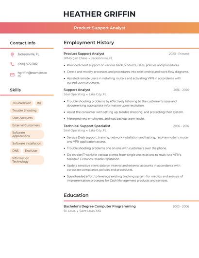 Product Support Analyst Resume