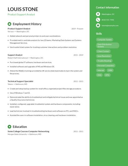 Product Support Analyst Resume