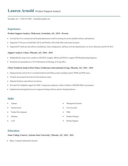 Product Support Analyst Resume
