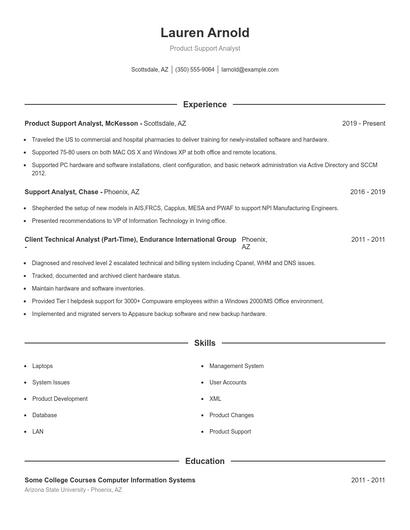 Product Support Analyst Resume