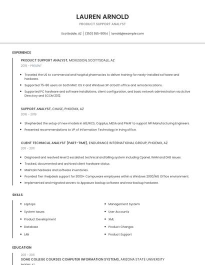 Product Support Analyst Resume