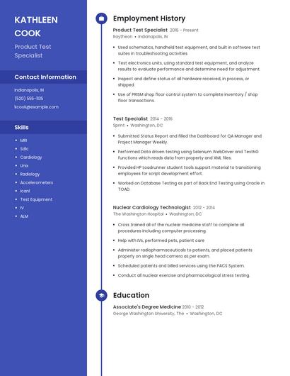 Product Test Specialist Resume