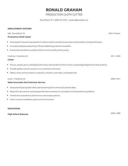 Production Cloth Cutter Resume