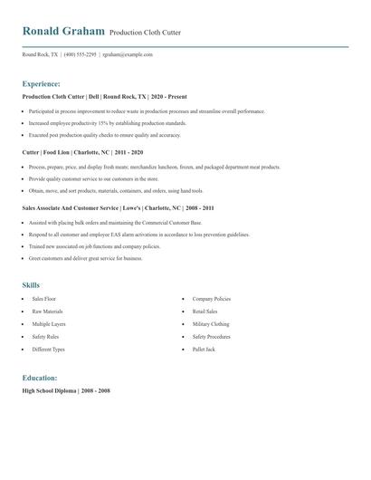 Production Cloth Cutter Resume