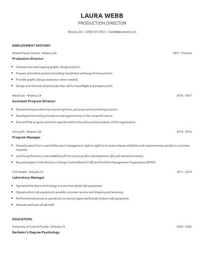 Production Director Resume