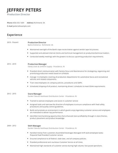Production Director Resume