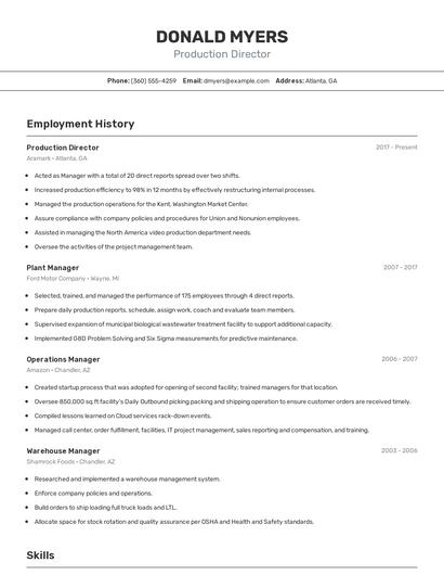 Production Director Resume
