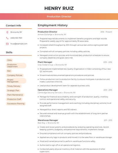 Production Director Resume