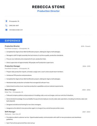 Production Director Resume