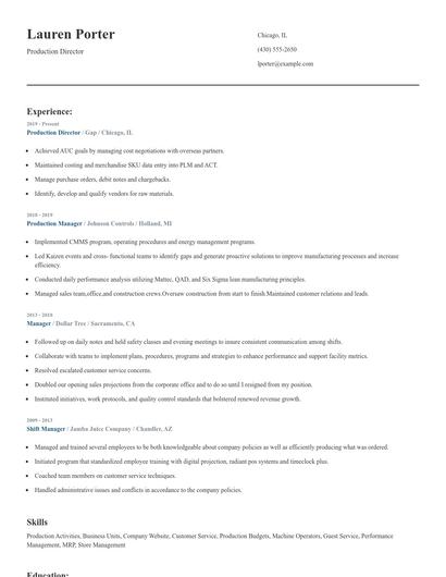 Production Director Resume
