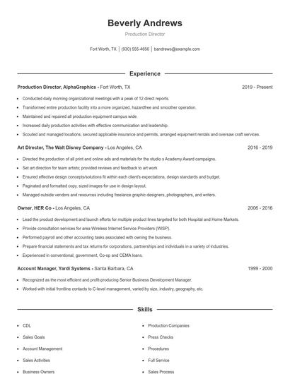 Production Director Resume