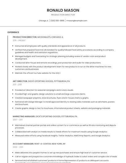 Production Director Resume