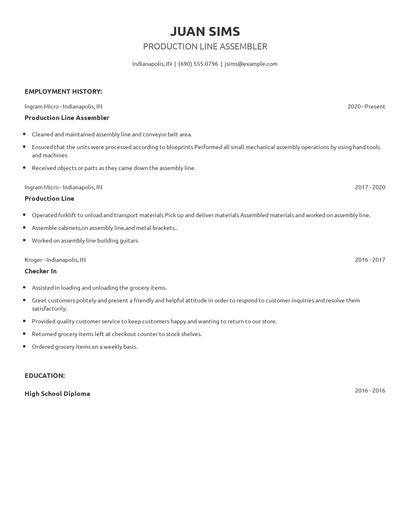 Production Line Assembler Resume