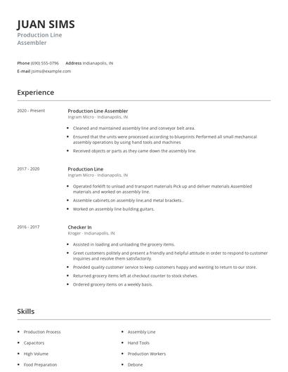 Production Line Assembler Resume