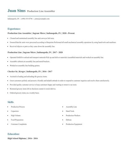 Production Line Assembler Resume