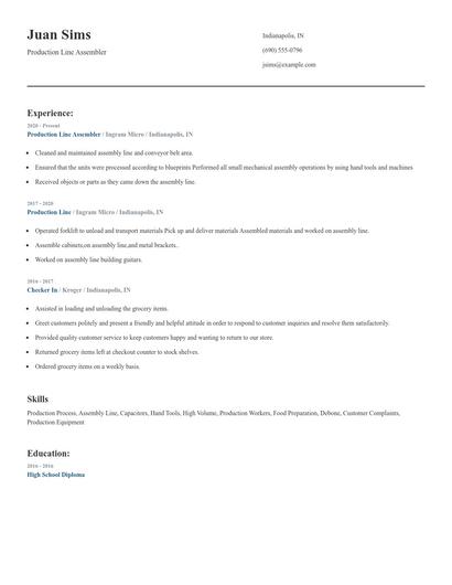 Production Line Assembler Resume