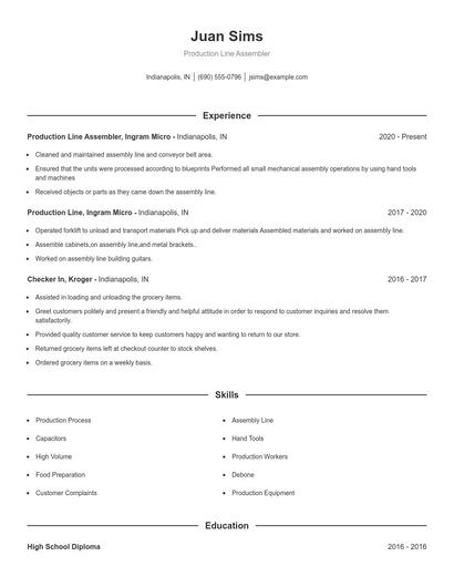 Production Line Assembler Resume