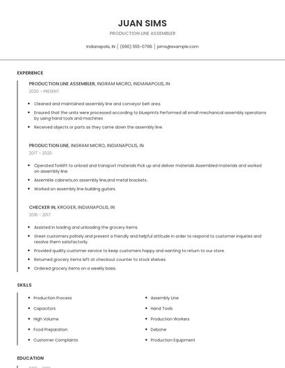 Production Line Assembler Resume