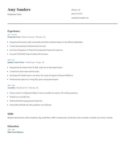 Production Tester Resume