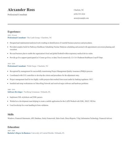 Professional Consultant Resume