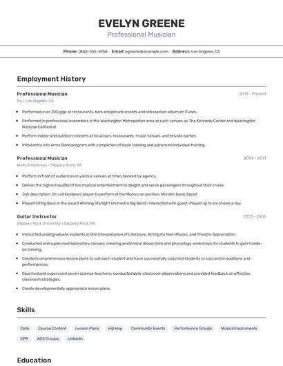 Professional Musician Resume