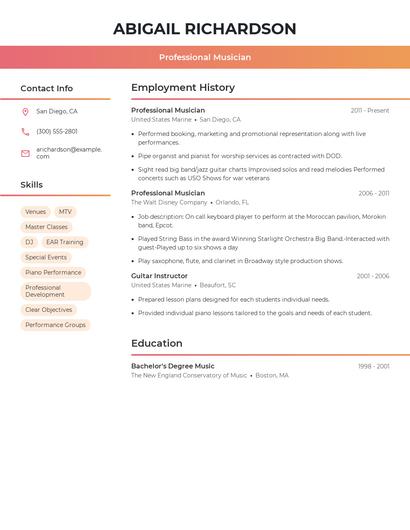 Professional Musician Resume