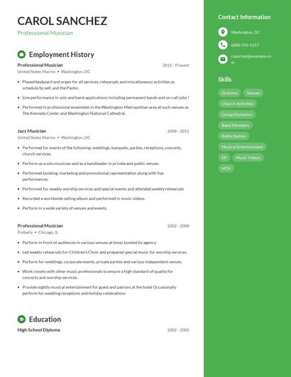 Professional Musician Resume