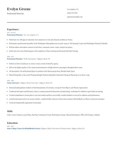 Professional Musician Resume