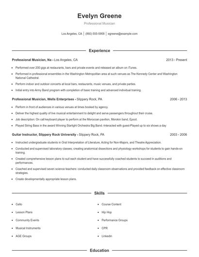 Professional Musician Resume