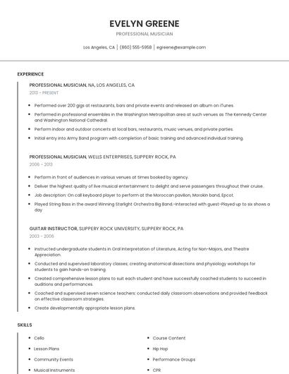 Professional Musician Resume