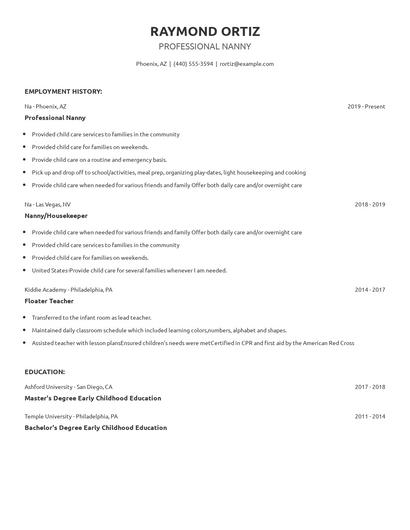 Professional Nanny Resume
