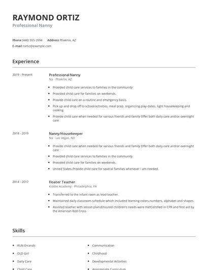 Professional Nanny Resume