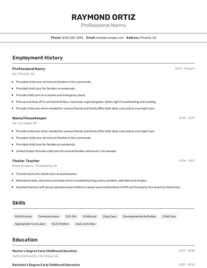Professional Nanny Resume