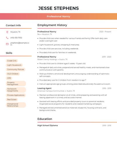 Professional Nanny Resume